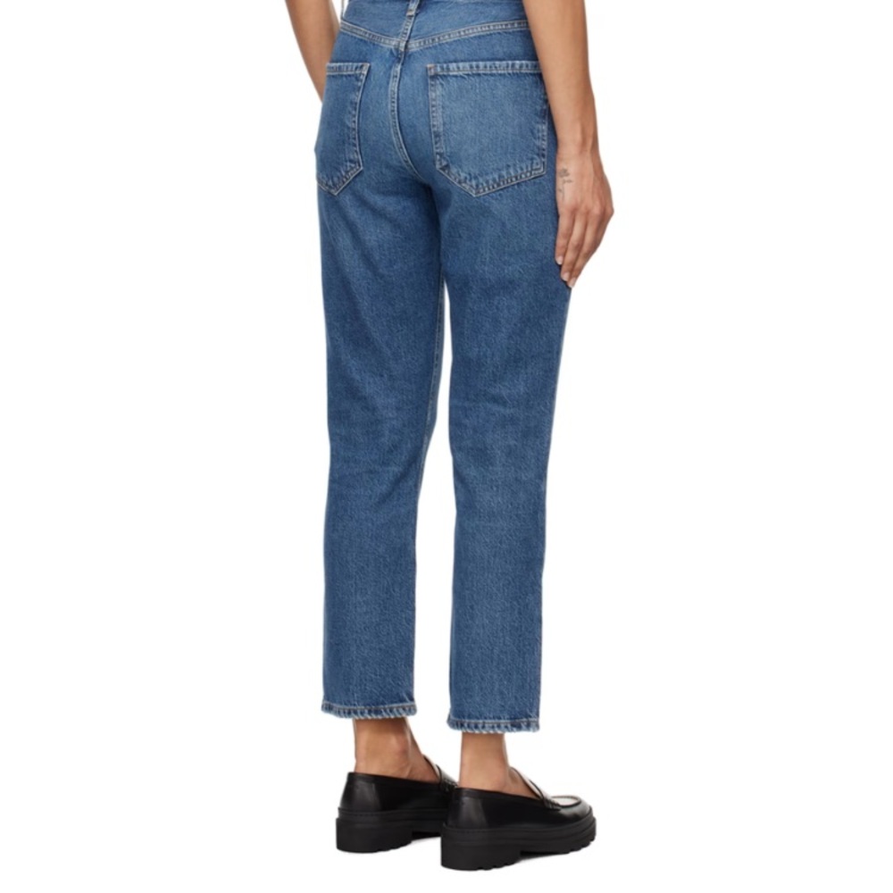 AGOLDE Blue Riley High Rise Straight Crop Jeans Distressed - Picture 2 of 10